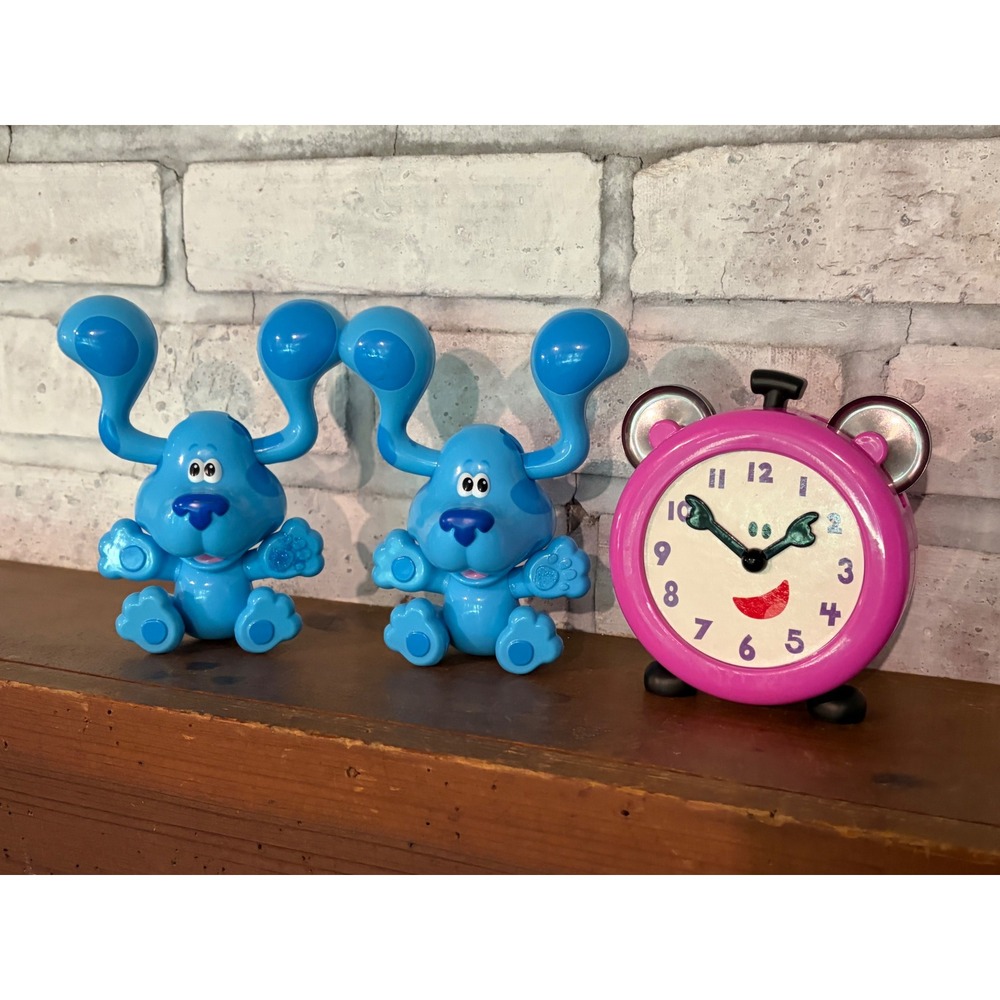 Blue's Clues Music Toys Tickety Tock Tambourine Clock & 2 Blue Maraca Clackers